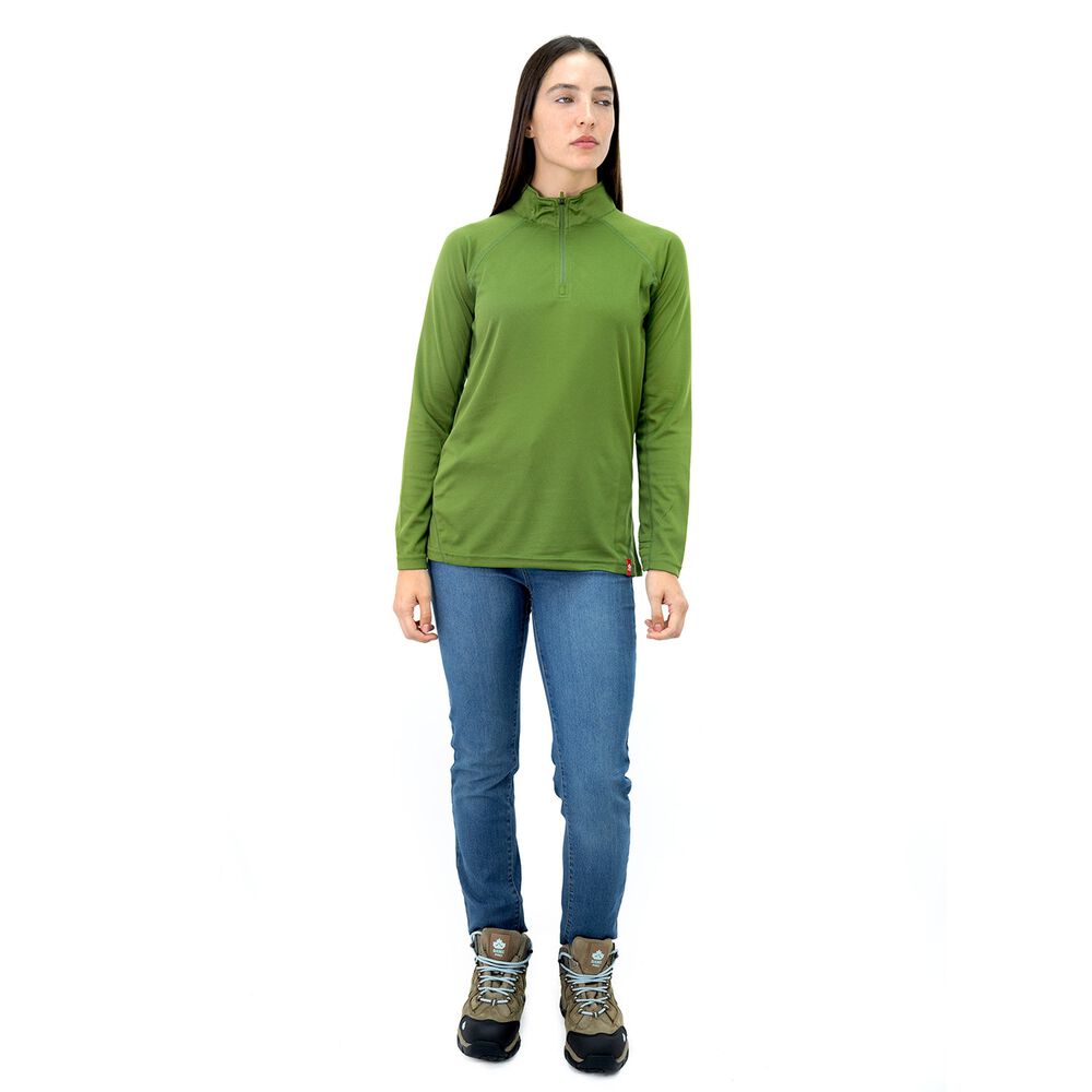 Polera Quebec Half-zip Mujer Verde Oliva image number 4.0